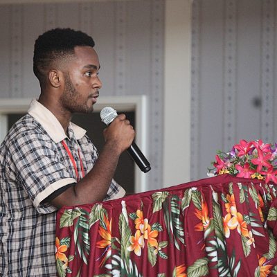 Grade 12 student and school prefect Shane Lavai speaking at the event